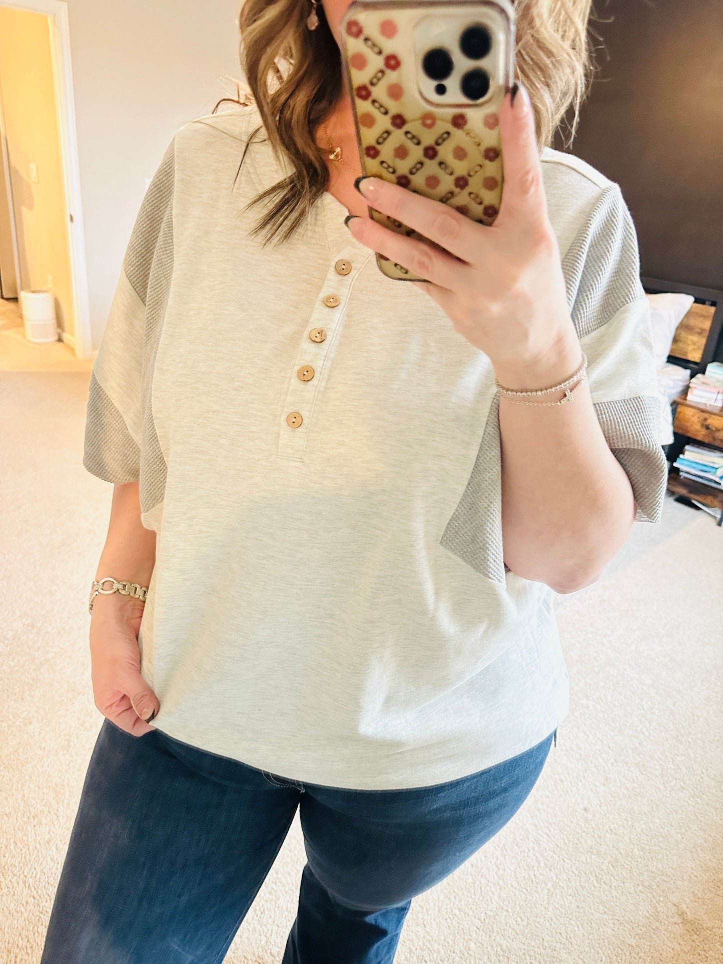 Gray Colorblock Waffle Top